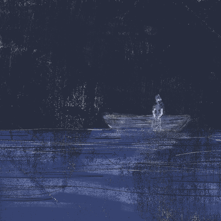 Pierre - barque, nuit (illustration)