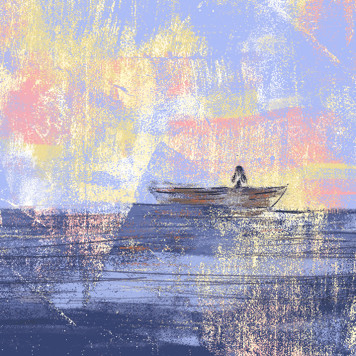 Pierre - barque, aube (illustration)