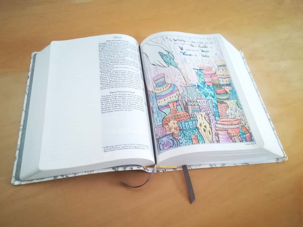 Bible - Journal de Bord ouverte avec illustration coloriée 2